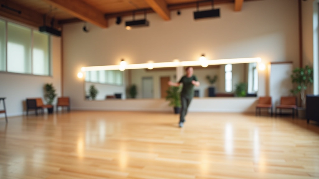 Interior of a modern community center dance studio with professional lighting and sprung flooring