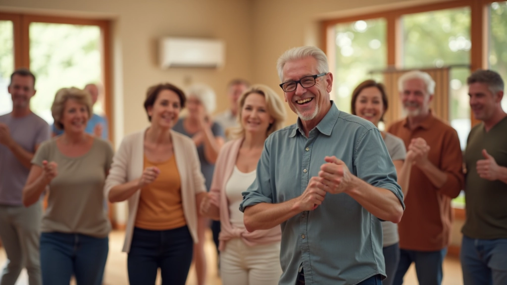 Seniors enjoying partner dancing at a community center in Latvia